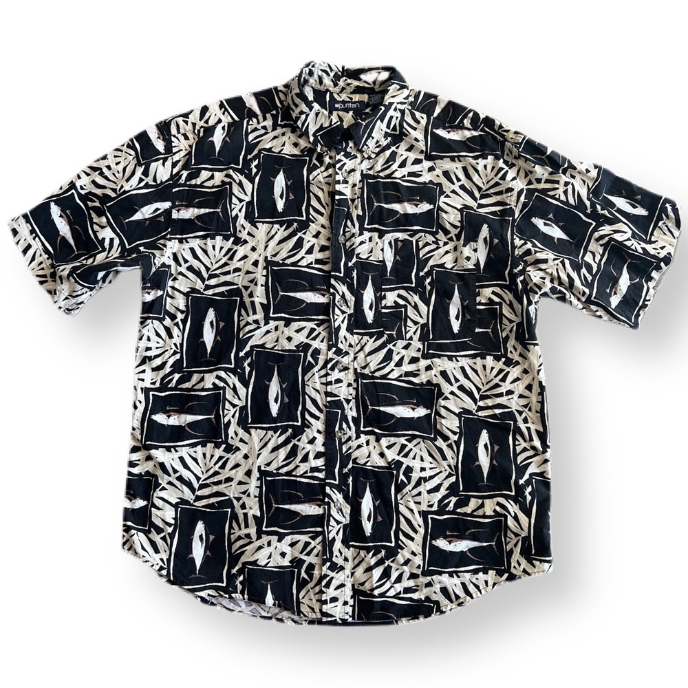 Puritan Mens Button Down Shirt Large L Standard Fit Fish Heavy Short Sleeve